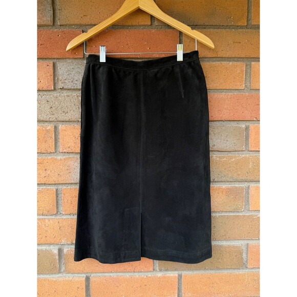 Yves Saint Laurent Rive Gauche Suede‎ Skirt Leather | Black | Womens EU 40 US 6 - Picture 2 of 10